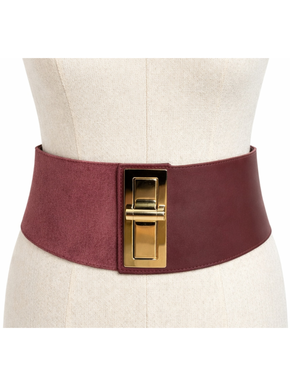 Suzi Roher Wide Burgundy Suede Stretch Corset Belt Gold Turnlock Buckle Size L